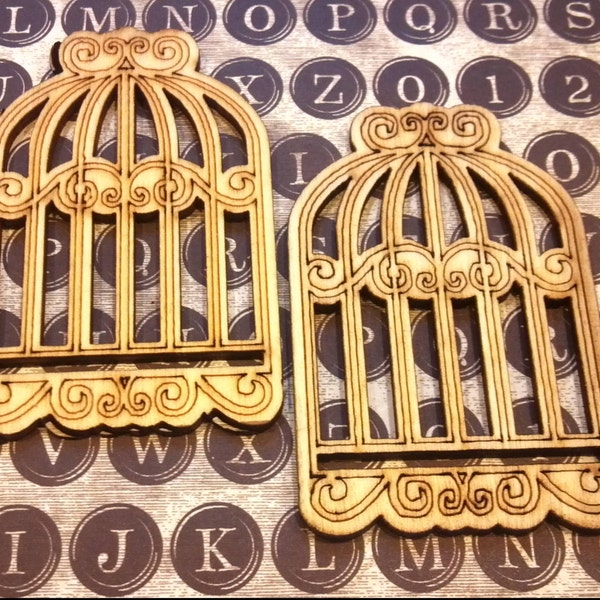 2 Wood Cut Bird Cages / Mixed Media Supply / Craft Supplies / unfinished wood / embellishments / altered art / art doll / unfinished