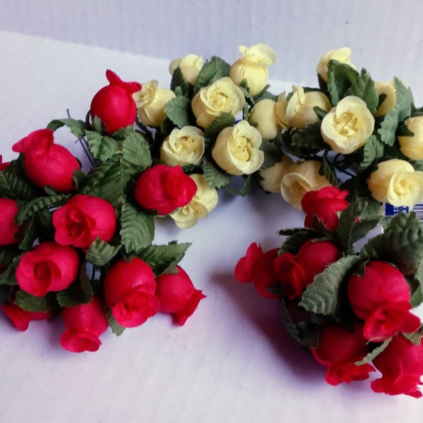 4pc. Lot de cueillette florale de fleurs / rouge / Jaune / roses / vert / fournitures d’artisanat / tiges / filaires / arrangement / cueillir des roses cloche