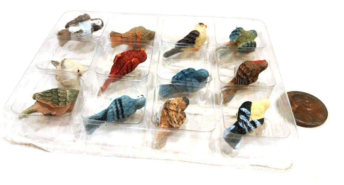 12 Tiny Birds / Miniature birds / Floral Craft Supplies / Doll Etsy