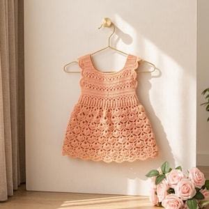 Crochet Baby Dress Pattern, Vintage Frock Tutorial, 6-9 Month PDF (Digital Download)