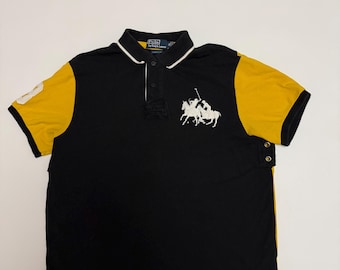 Polo Ralph Lauren Rugby Shirt, Double Big Pony brodé n°3, Noir et Jaune, Taille XL