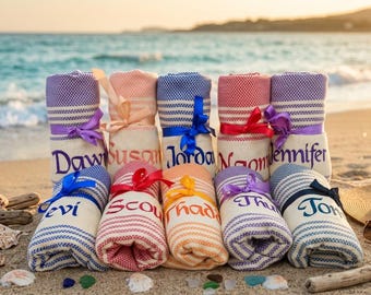 Gepersonaliseerde Turks katoenen strandlaken, aangepaste naam bruidsmeisje cadeau, groothandel handdoekcadeau