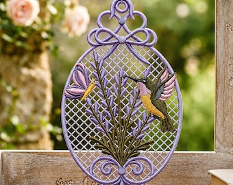 Hummingbird Lavender FSL Ornament Lace Machine Embroidery Design | Butterfly Floral Freestanding Lace Oval | Instant Download Digital File