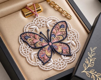 FSL Butterfly Ornament Embroidery Design, Free Standing Lace Floral Doily, Butterfly Lace Ornament Machine Embroidery Digital Download