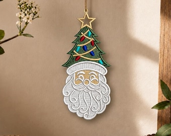 Santa Tree FSL Ornament Machine Embroidery Design, Free Standing Lace Christmas Santa Claus Ornament, Digital Download Holiday Embroidery”