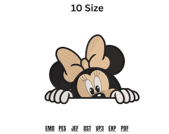 Peeking Minnie Mouse Embroidery Design, Cute Mouse Peeking Embroidery File, Machine Embroidery Pattern, PES DST JEF, Instant Download