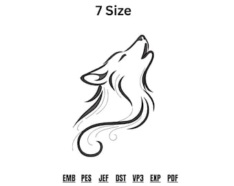 Mystic Wolf Embroidery Design Line Art Wolf | Machine Embroidery PES DST JEF | Minimalist Animal Pattern | Instant Download Wolf Pattern