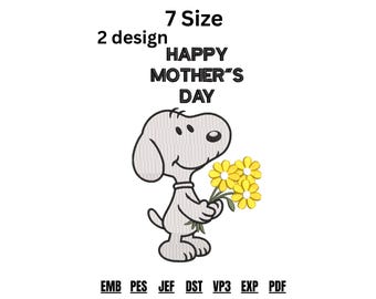 Mom Embroidery Design, Dog Snoopy Embroidery Floral Puppy Machine File (Digital Download)