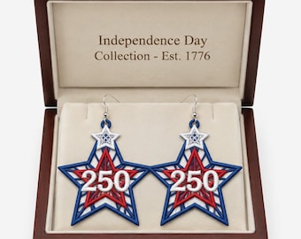FSL Star Ornament Embroidery Design, USA 250th Anniversary Patriotic Star, Red White Blue Layered Star Machine Embroidery, 4th of July Gifts