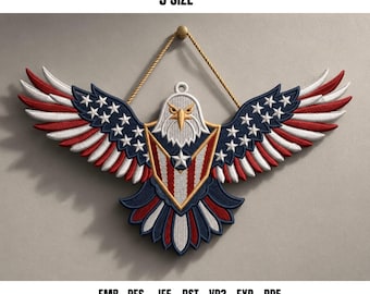 FSL Patriotic Eagle Ornament Embroidery Design | American Flag Bald Eagle FSL Ornament Machine Embroidery Instant Download PES