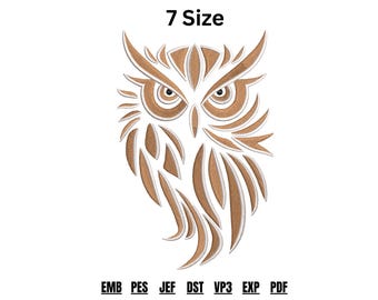 Tribal Owl Embroidery Design, Owl Face Machine Embroidery File, Geometric Bird Pattern, Wildlife Lover Gift, Instant Download PES DST EXP"