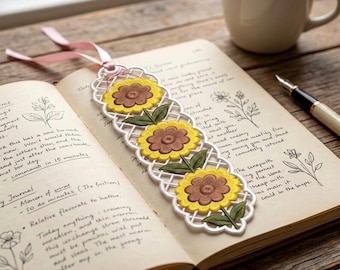 Sunflower FSL Bookmark Machine Embroidery Design, Free Standing Lace Ornament, Floral ITH Bookmark Digital File, Instant Download PES