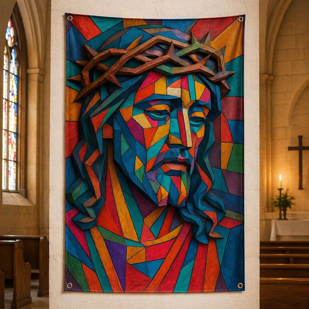 Jesus Rugs Graphics Jesus Christ Wall Hanging Rug, Modern Geometric Christian Home Decor ...