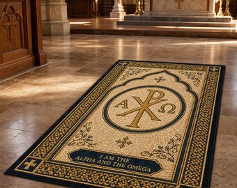 Christian Prayer Rug, Chi Rho Kneeling Mat, Alpha Omega Devotional Pad, Catholic Altar Decor, Orthodox Meditation Gift, Bible Verse Mat