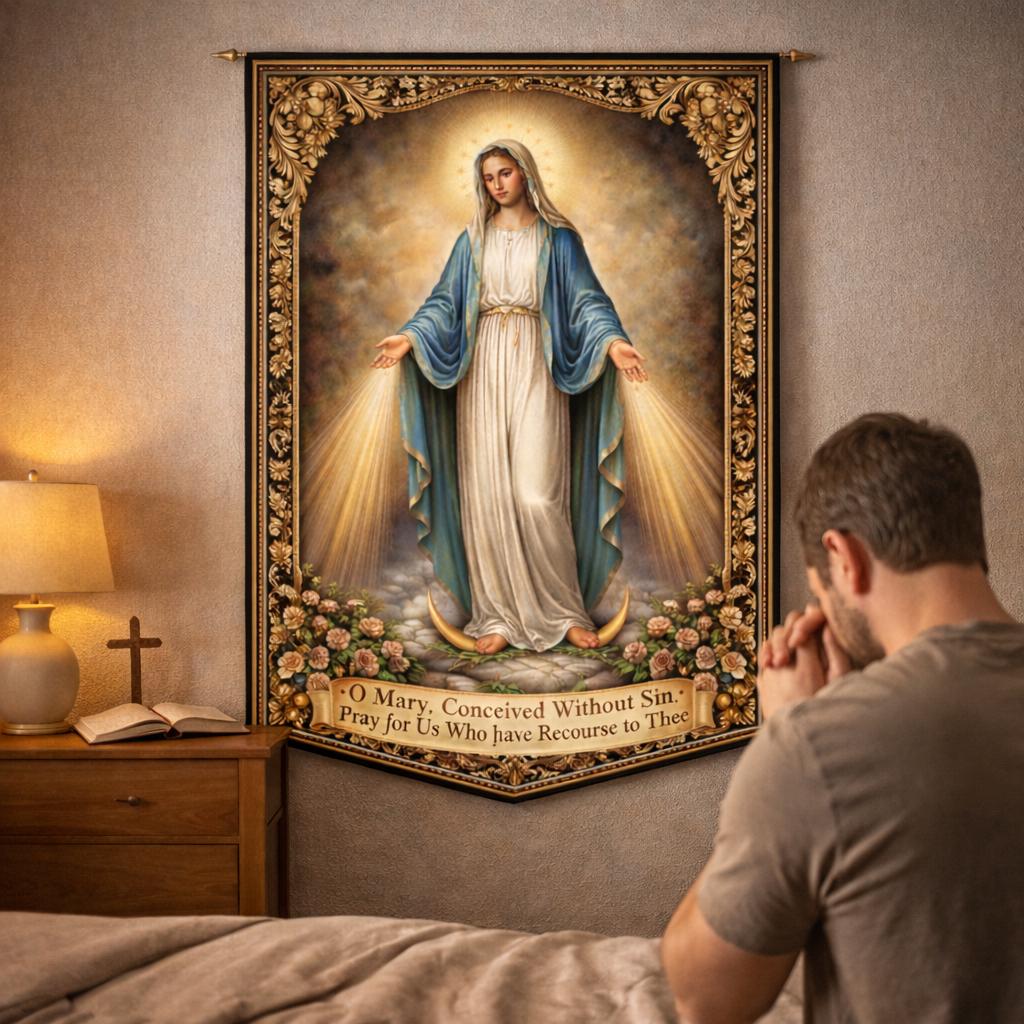 Virgin Mary Tapestry, Our Lady of Grace Wall Hanging, Vintage Catholic ...