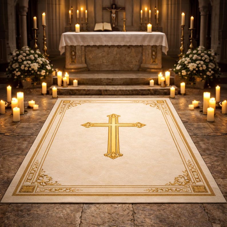 Church Rug Christian Cross Rug, Latin Cross Prayer Rug, Christian Prayer Mat ...