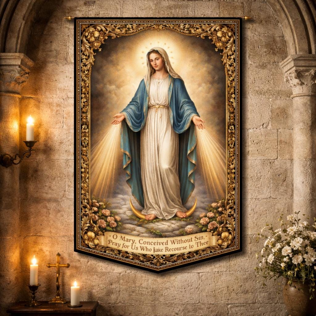 Virgin Mary Tapestry, Our Lady of Grace Wall Hanging, Vintage Catholic ...