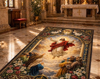 Ascension of Jesus Christian Prayer Mat, Catholic Home Altar Rug, Religious Kneeling Pad, Vintage Art Room Decor, Spiritual Gift for Home