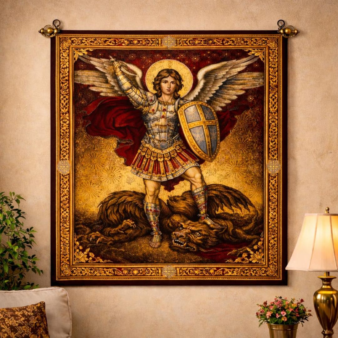St Michael Archangel Tapestry, Catholic Wall Art, Christian Home Decor ...