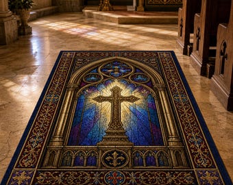 Stained Glass Cross Christian Prayer Mat Catholic Kneeling Rug Church Window Decor Spiritual Devotional Pad Religious Wedding Gift
