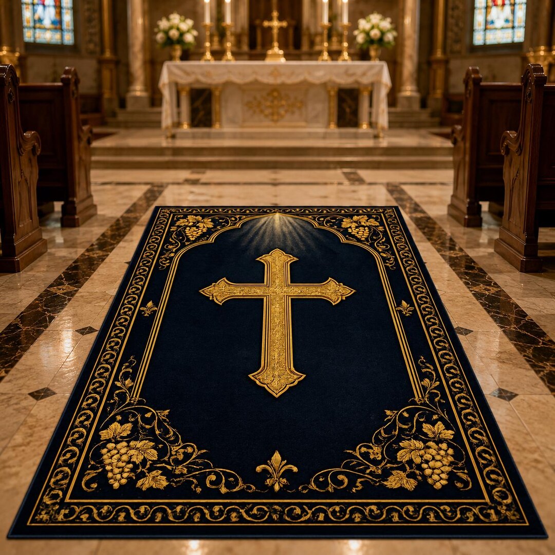 Orthodox Rug Christian Prayer Mat, Gold Cross Rug for Prayer Room, Catholic Altar ...