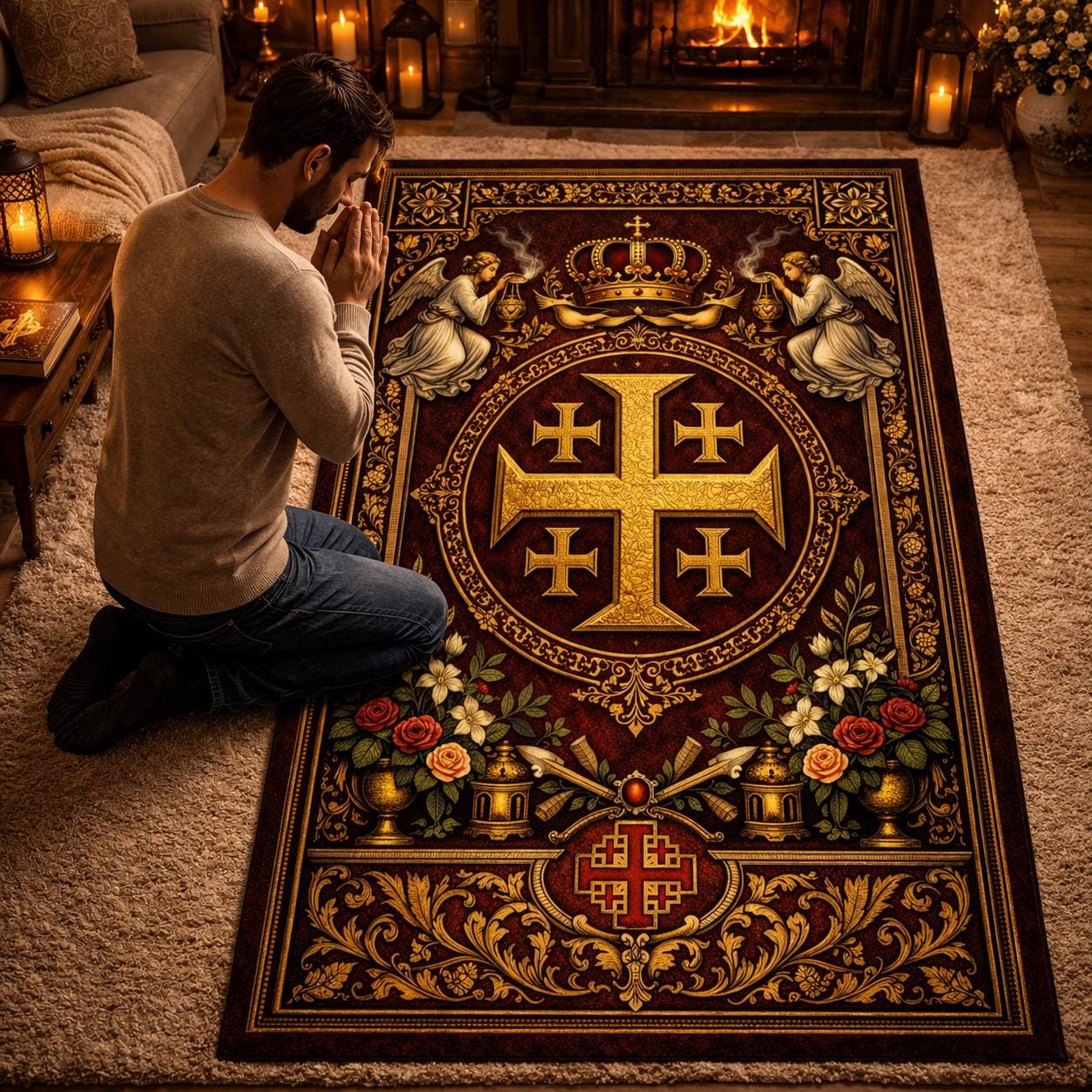 Orthodox Rug Jerusalem Cross Christian Prayer Rug, Catholic Kneeling Mat for Home ...
