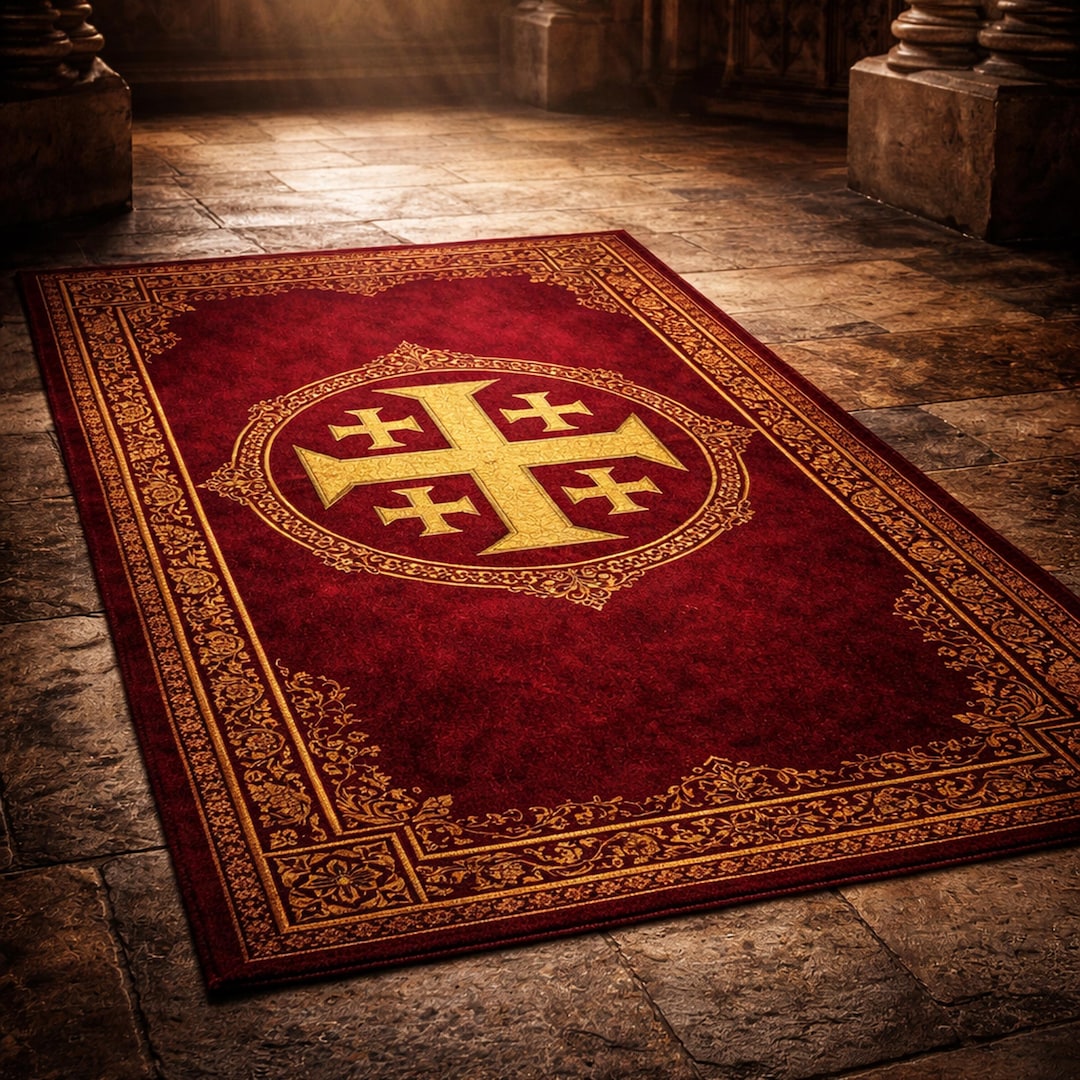Pulpit Rug Jerusalem Cross Christian Prayer Rug, Catholic Prayer Mat, Church Rug ...