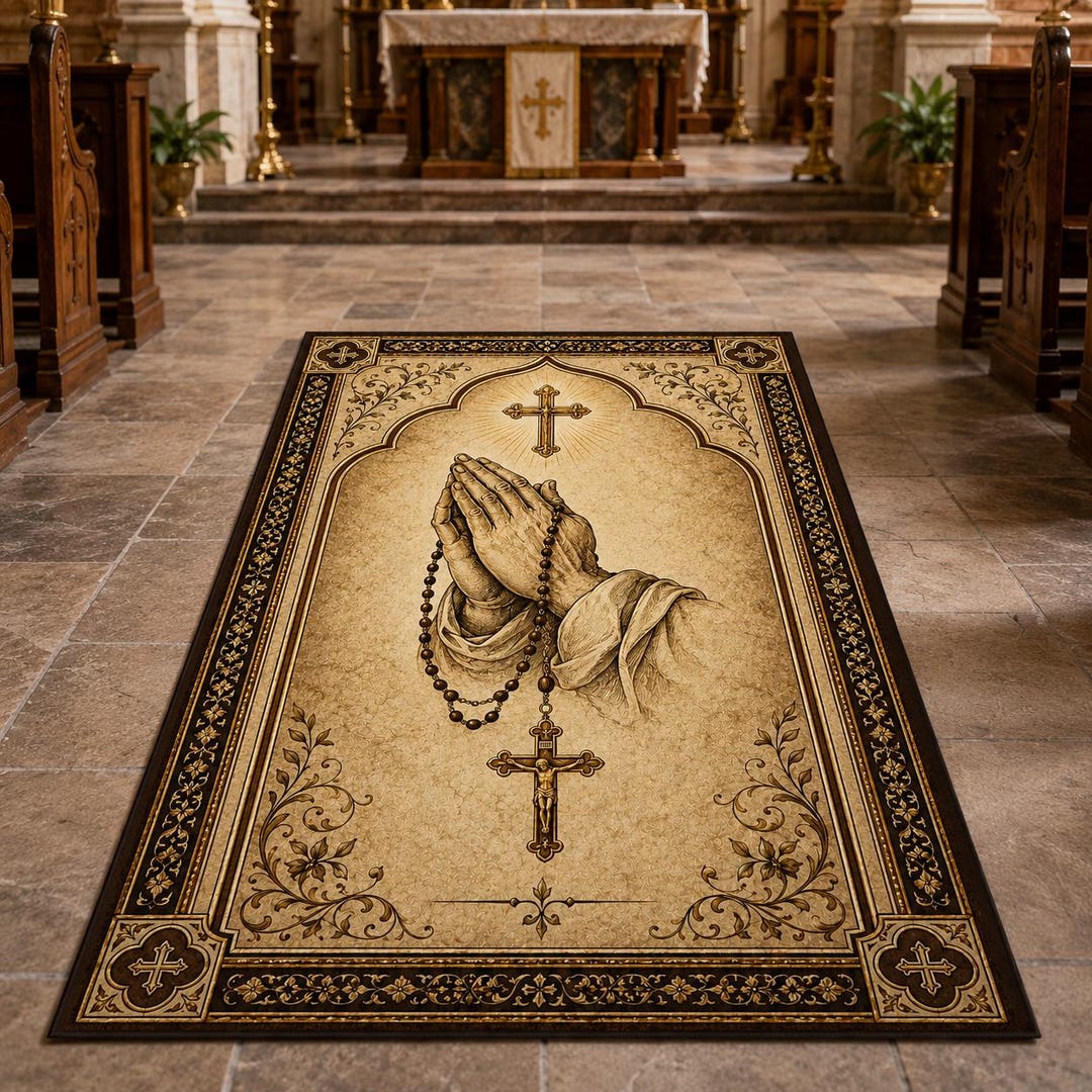 Funny Prayer Rug Christian Prayer Rug, Catholic Kneeling Mat With Rosary & Praying Hands ...