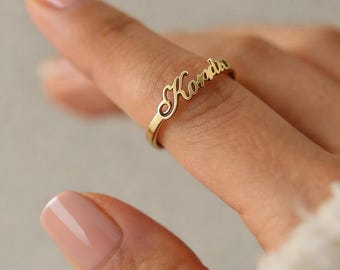 Anillo personalizado de plata de ley con nombre • Anillos apilables personalizados • Anillo fino grabado