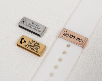 Personalized Medical Alert Tag Smart Watch Charm,Medical Alert Id Tag For Watch Band,Dual Sided Engraving for Emergency Info/Diabetic Alert