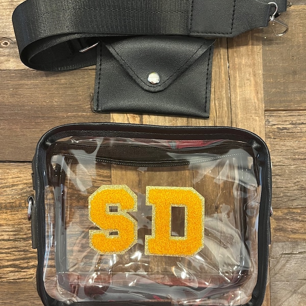 San Diego Stadium Bag-Clear Crossbody Purse-Game Day Purse-Chenille Patches-Adhesive Patches-Baseball Purse-Plastic Purse-Plastic Crossbody