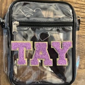 Tay Purple Clear Stadium Bag-Clear Crossbody Purse-Game Day Purse-Chenille Patches-Adhesive Patches-Stadium Purse-Clear Purse