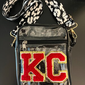 Kansas City Clear Stadium Bag-Clear Crossbody Purse-Game Day Purse-Chenille Patches-Adhesive Patches-Stadium Purse-KC-Plastic Purse