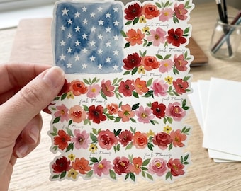 USA 250th Anniversary Sticker, 1776–2026 America Sticker, American Flag Sticker, Watercolor Floral USA Decal, 4th of July Favors
