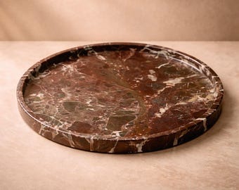 Round Marble Tray, Red Marble Serving Tray, Rosso Stone Cheese Board, Bathroom Vanity Tray, Coffee Table Decor, Housewarming Gift