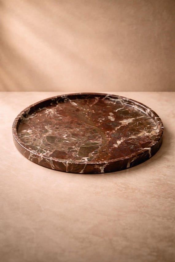 Round Marble Tray, Red Marble Serving Tray, Rosso Stone Cheese Board, Bathroom Vanity Tray, Coffee Table Decor, Housewarming Gift