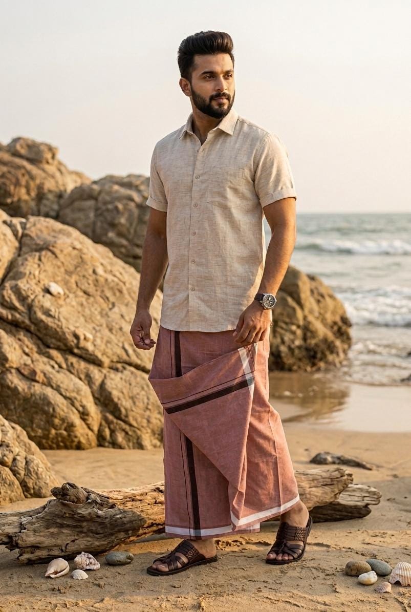 Men Pure Cotton Dhoti Traditional South Indian Ethnic Wear Soft and Comfortable Free Size