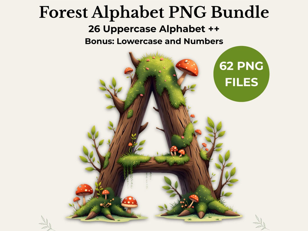 Forest Alphabet PNG Bundle | Uppercase Lowercase Numbers | 62 Files ...