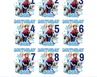 Paquete PNG de cumpleaños de princesa de la nieve (1-9), descarga digital con temática invernal