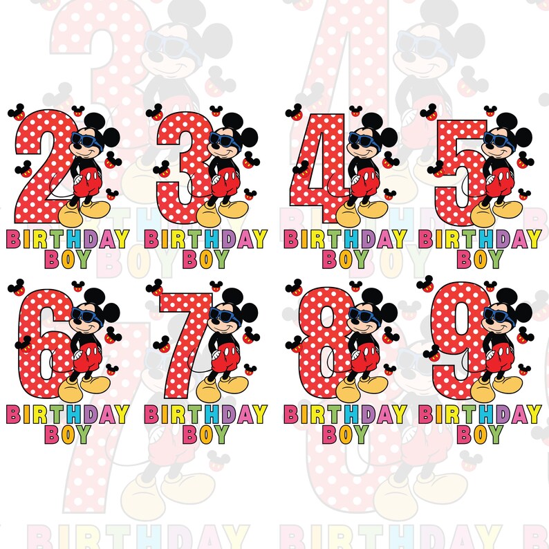 Birthday Boy PNG Numbers 2-9, Cartoon Mouse Polka Dot Design (digital ...