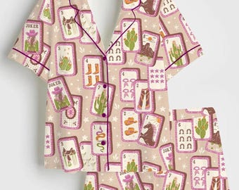 Mahjong Pajama Set Women, Mahjong Pajamas Women Set, Mahjong Pjs Women, Game Pajama Set Women, Mahjong Pajamas Women, Gift For Mahjong Lover