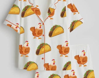 Ensemble pyjama poulet pour femme, pyjama taco femme, pyjama rigolo femme, ensemble pyjama femme, pyjama mignon femme, pyjama d'été femme, cadeau pour elle