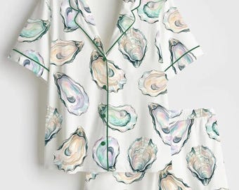 Ensemble pyjama huître femme, pyjama côtier femme, pyjama de plage, pyjama coquille d'huître, pyjama d'été femme, mignon pyjama femme