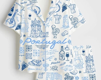 Ensemble pyjama de voyage femme, Ensemble pyjama femme Portugal, Ensemble pyjama vacances femme, Ensemble pyjama femme Portugal, Ensemble pyjama femme, Cadeau pour voyageur