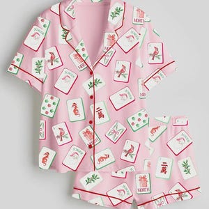 Mahjong Pajama Set Women, Mahjong Pajamas Women Set, Christmas Pajama Set, Holiday Pajamas Women Set, Pajamas Women, Gift For Her image 1