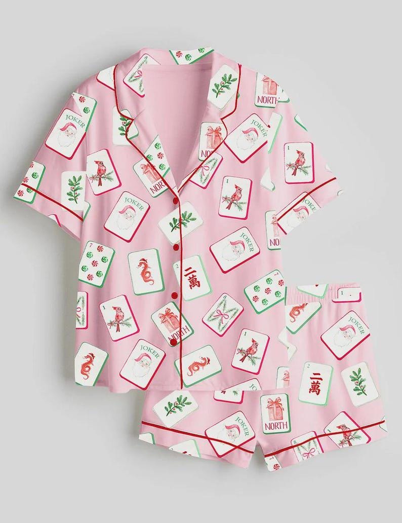 Mahjong Pajama Set Women, Mahjong Pajamas Women Set, Christmas Pajama Set, Holiday Pajamas Women Set, Pajamas Women, Gift For Her image 1