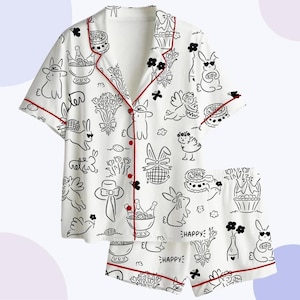 Cute Bunny Pajama Set Women, Animal Bunny Pajamas Women Set, Bunny Pjs Women, Summer Pajamas Women, Funny Animal Pjs Women Set, Gift For Her image 1