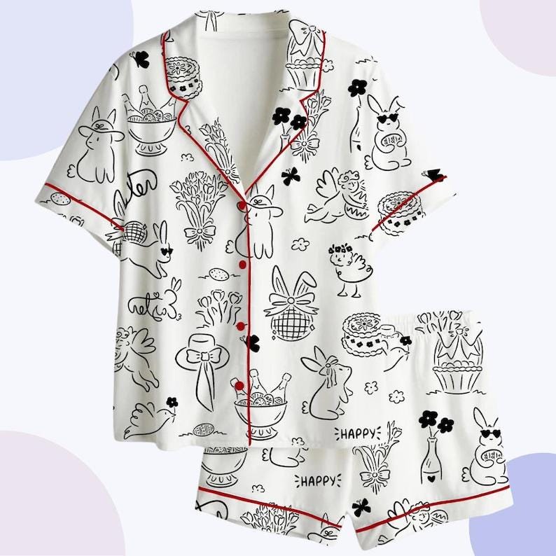Cute Bunny Pajama Set Women, Animal Bunny Pajamas Women Set, Bunny Pjs Women, Summer Pajamas Women, Funny Animal Pjs Women Set, Gift For Her image 1