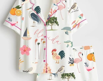 Ensemble pyjama tropical femme, Ensemble pyjama flamant rose pour femme, Pyjama tropical femme, Pyjama d'été femme, Ensemble de vêtement de détente pour femme, Cadeau pour elle