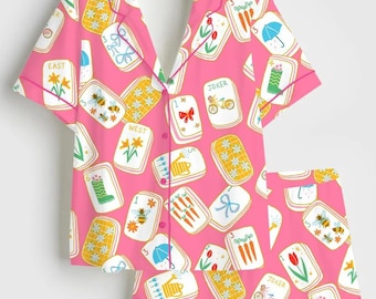 Mahjong Pajama Set Women, Mahjong Pajamas Women, Game Night Pjs Women, Summer Pjs, Holiday Pajamas Women Set, Pajamas Women, Gift For Her
